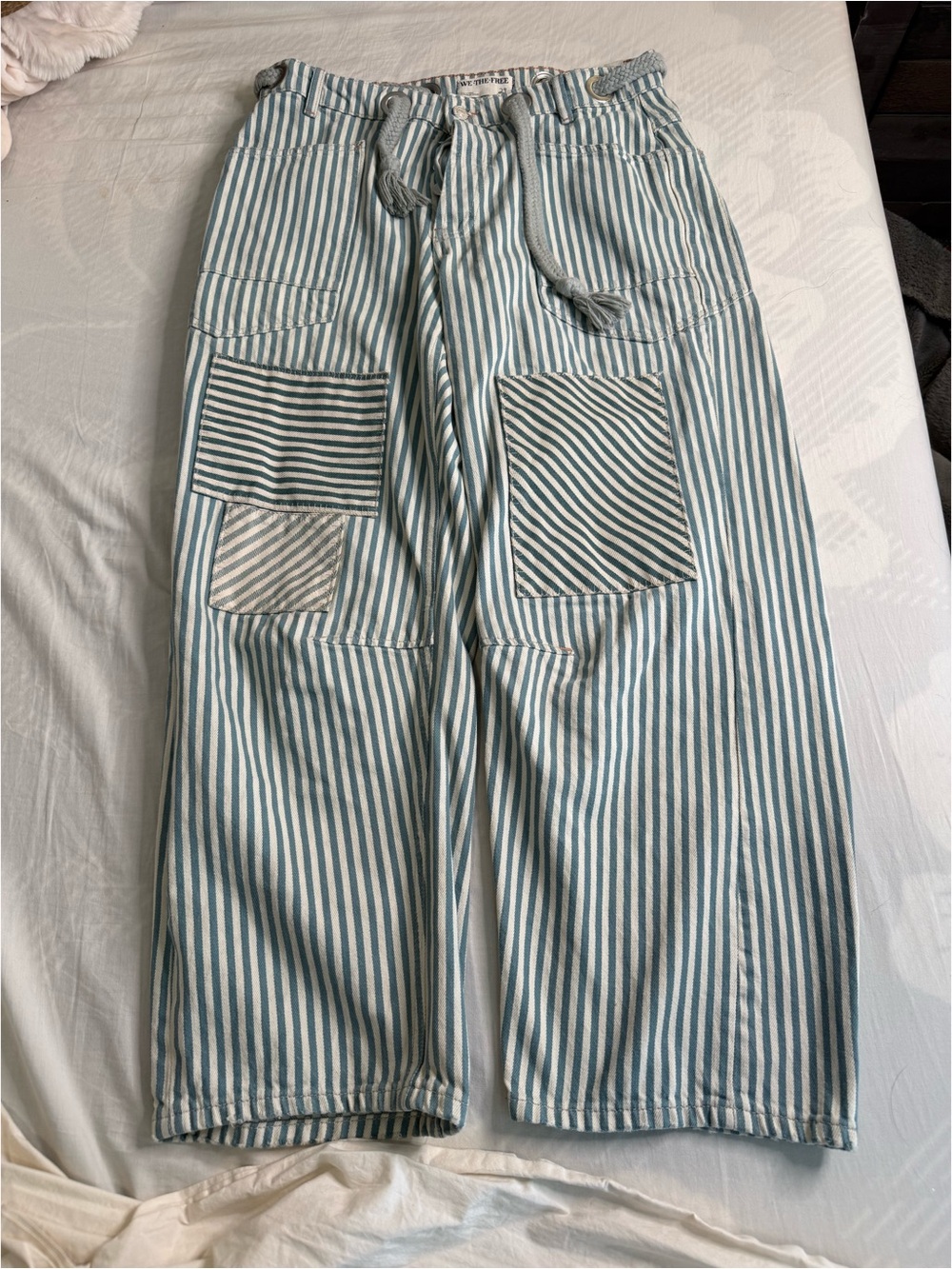 Striped Drawstring Utility Pants in Light Blue & White - Picture 2 of 4